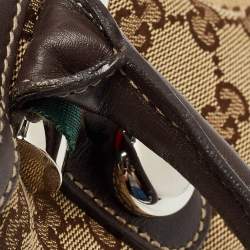 Pre Owned Gucci Brown/Beige GG Canvas and Leather Match Ball Hobo