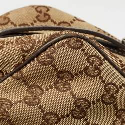 Pre Owned Gucci Brown/Beige GG Canvas and Leather Match Ball Hobo