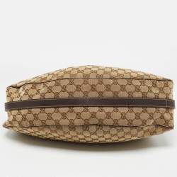 Pre Owned Gucci Brown/Beige GG Canvas and Leather Match Ball Hobo