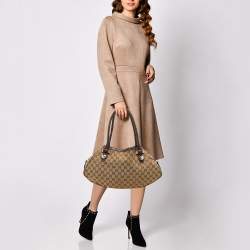 Pre Owned Gucci Brown/Beige GG Canvas and Leather Match Ball Hobo