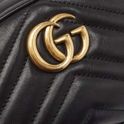 Gucci Black Matelassé Leather Mini GG Marmont Belt Bag