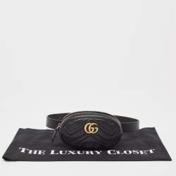 Gucci Black Matelassé Leather Mini GG Marmont Belt Bag