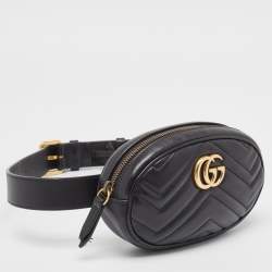 Gucci Black Matelassé Leather Mini GG Marmont Belt Bag