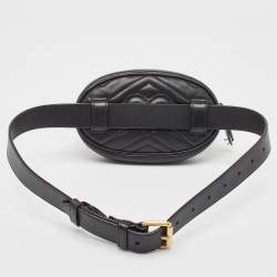 Gucci Black Matelassé Leather Mini GG Marmont Belt Bag