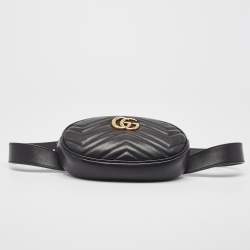 Gucci Black Matelassé Leather Mini GG Marmont Belt Bag