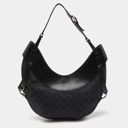 Pre Owned Gucci Black GG Canvas and Leather Hobo