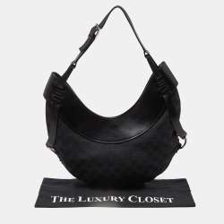 Pre Owned Gucci Black GG Canvas and Leather Hobo
