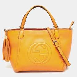 Pre Owned Gucci Dark Yellow Leather Small Soho Tote