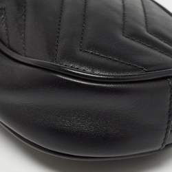 Pre Owned Gucci Black Matelassé Leather GG Marmont Belt Bag