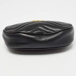 Pre Owned Gucci Black Matelassé Leather GG Marmont Belt Bag