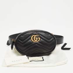 Pre Owned Gucci Black Matelassé Leather GG Marmont Belt Bag
