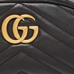 Pre Owned Gucci Black Matelassé Leather GG Marmont Belt Bag