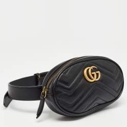 Pre Owned Gucci Black Matelassé Leather GG Marmont Belt Bag