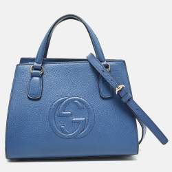 Pre Owned Gucci Blue Leather Soho Top Handle Bag