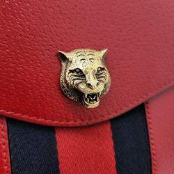 Pre Owned Gucci Red leather Animalier Chain Shoulder Bag 