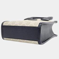 Pre Owned حقيبة يد غوتشي أوفيديا صغيرة كانفاس جي جي أبيض وعاجي/كحلي