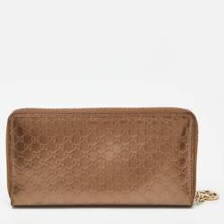 Gucci Bronze Guccissima Patent Leather Zip Around Wallet