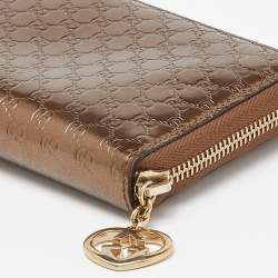 Gucci Bronze Guccissima Patent Leather Zip Around Wallet