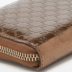 Gucci Bronze Guccissima Patent Leather Zip Around Wallet