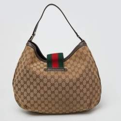 Pre Owned Gucci Beige/Brown GG Canvas and Leather New Ladies Web Hobo