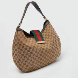 Pre Owned Gucci Beige/Brown GG Canvas and Leather New Ladies Web Hobo