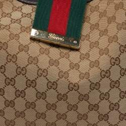 Pre Owned Gucci Beige/Brown GG Canvas and Leather New Ladies Web Hobo