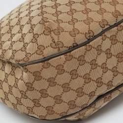 Pre Owned Gucci Beige/Brown GG Canvas and Leather New Ladies Web Hobo