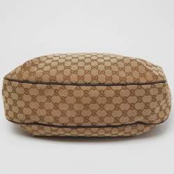 Pre Owned Gucci Beige/Brown GG Canvas and Leather New Ladies Web Hobo