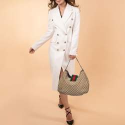 Pre Owned Gucci Beige/Brown GG Canvas and Leather New Ladies Web Hobo