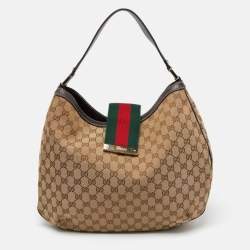 Pre Owned Gucci Beige/Brown GG Canvas and Leather New Ladies Web Hobo
