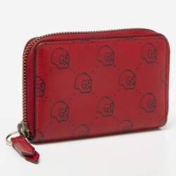 Gucci Red GucciGhost Skul Leather Zip Around Wallet