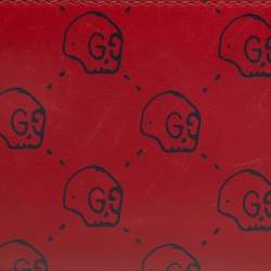 Gucci Red GucciGhost Skul Leather Zip Around Wallet
