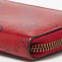 Gucci Red GucciGhost Skul Leather Zip Around Wallet