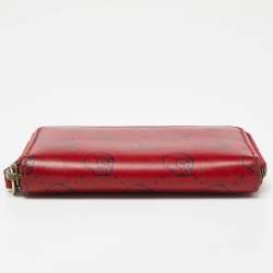 Gucci Red GucciGhost Skul Leather Zip Around Wallet