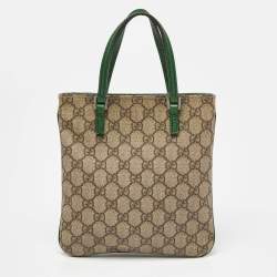 مملوكة مسبقًا Gucci Beige/Green GG Supreme Canvas and Leather Tote
