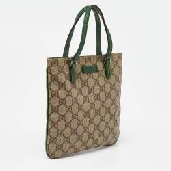 مملوكة مسبقًا Gucci Beige/Green GG Supreme Canvas and Leather Tote