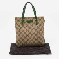 مملوكة مسبقًا Gucci Beige/Green GG Supreme Canvas and Leather Tote
