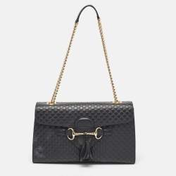 Pre Owned Gucci Black Microguccissima Leather Medium Emily Shoulder Bag