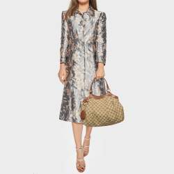 مملوكة مسبقًا حقيبة يد غوتشي سوكي جلد وكانفاس جي جي أسود/ بيج متوسطة 