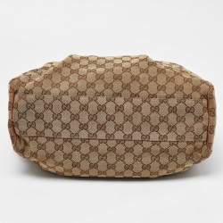 مملوكة مسبقًا حقيبة يد غوتشي سوكي جلد وكانفاس جي جي أسود/ بيج متوسطة 