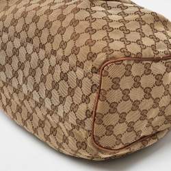 مملوكة مسبقًا حقيبة يد غوتشي سوكي جلد وكانفاس جي جي أسود/  بيج متوسطة 