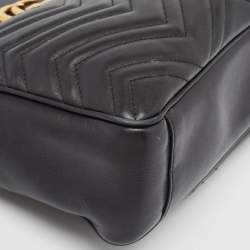 Pre Owned Gucci Black Matelasse Medium GG Marmont Open Top Shoulder Bag 