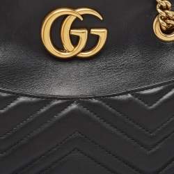 Pre Owned Gucci Black Matelasse Medium GG Marmont Open Top Shoulder Bag 