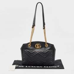Pre Owned Gucci Black Matelasse Medium GG Marmont Open Top Shoulder Bag 
