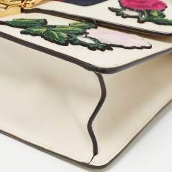Pre Owned Gucci Off White Leather Small Web Embroidered Sylvie Shoulder Bag