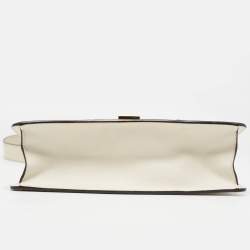 Pre Owned Gucci Off White Leather Small Web Embroidered Sylvie Shoulder Bag