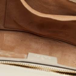 Pre Owned Gucci Off White Leather Small Web Embroidered Sylvie Shoulder Bag