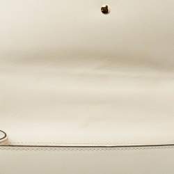 Pre Owned Gucci Off White Leather Small Web Embroidered Sylvie Shoulder Bag
