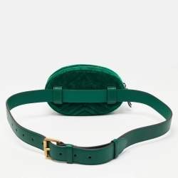 Gucci Green Matelassé Velvet Mini GG Marmont Belt Bag