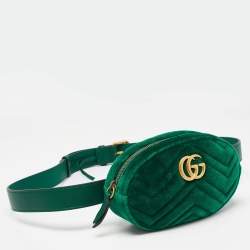 Gucci Green Matelassé Velvet Mini GG Marmont Belt Bag